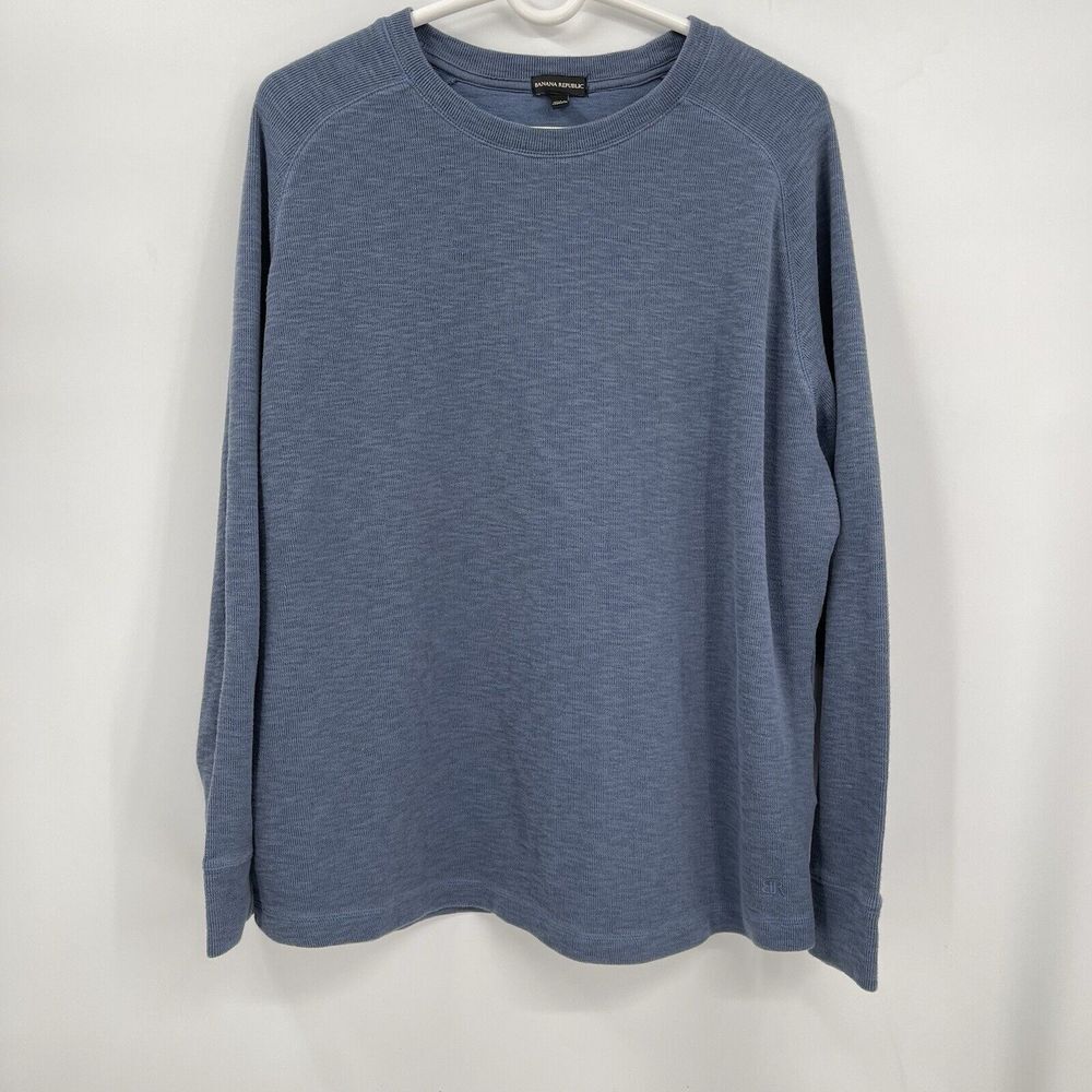 Banana Republic XL Pullover Shirt Mens Blue Textured Long Sleeve Crewneck Raglan
